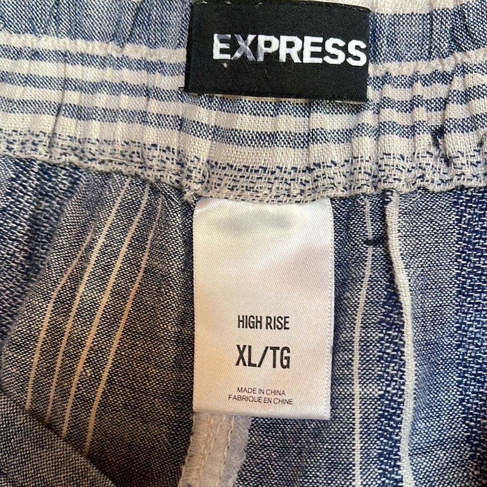 Express striped high rise linen blend wide open slit summer pants - Picture 7 of 10